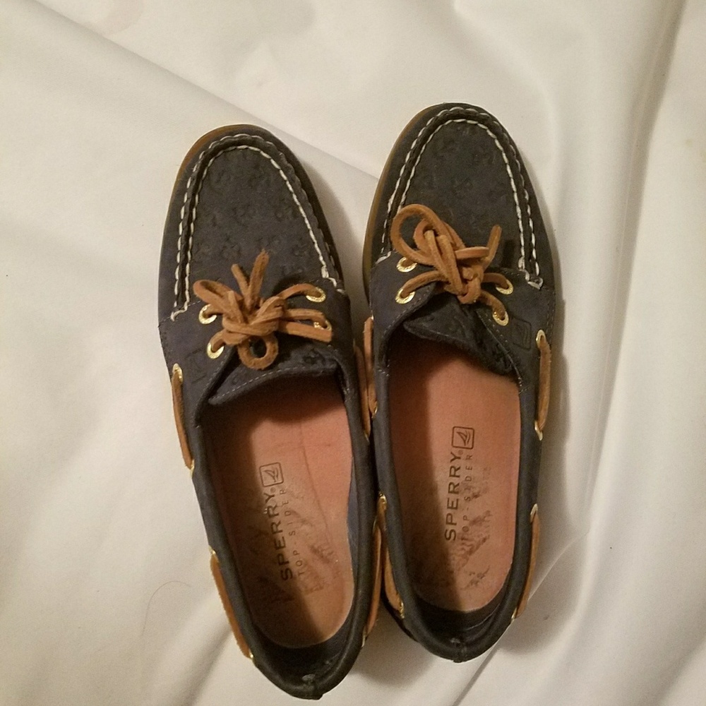 Sperry Navy Blue Anchor Boat Shoes 5.5